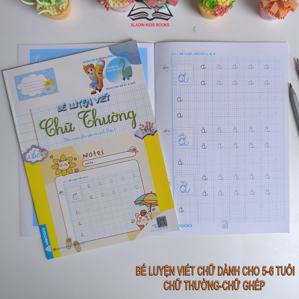 Sách-  Bé Tập Viết Chữ Quyển 1 - Quyển 2-  Chữ Ghép- Chữ Thường Dành Cho Bé 5-6 Tuổi
