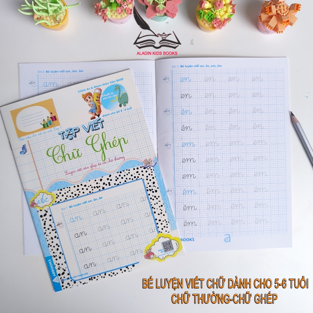 Sách-  Bé Tập Viết Chữ Quyển 1 - Quyển 2-  Chữ Ghép- Chữ Thường Dành Cho Bé 5-6 Tuổi