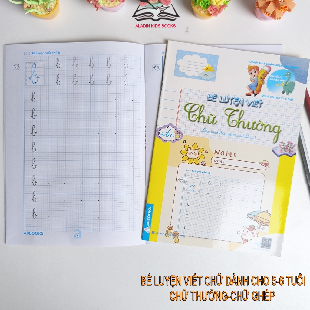 Sách-  Bé Tập Viết Chữ Quyển 1 - Quyển 2-  Chữ Ghép- Chữ Thường Dành Cho Bé 5-6 Tuổi