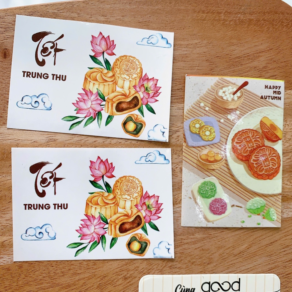 Set 50 Tem dán hộp bánh trung thu đẹp, sticker trang trí túi quà biếu ...