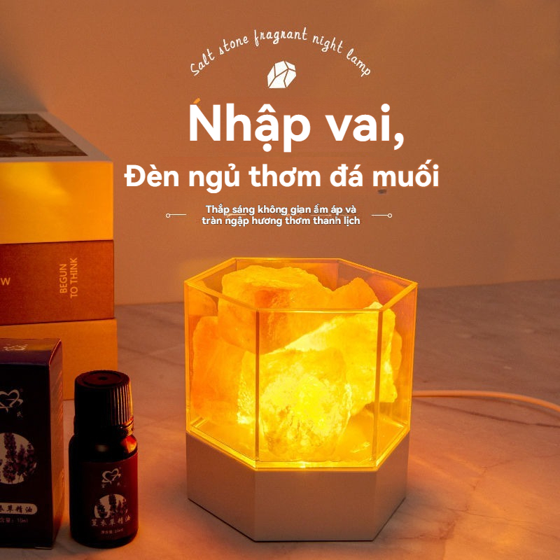 Đèn Muối Tinh Thể Xông Tinh Dầu – Điều Chỉnh Độ Sáng, Sạc Phòng Ngủ