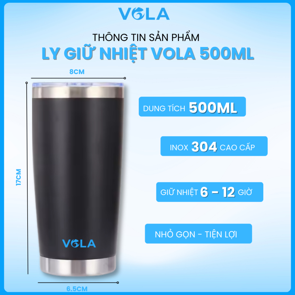 Ly Giữ Nhiệt VOLA 500ml Inox 304 Cao Cấp, Cốc giữ nhiệt mini nhỏ gọn tiện lợi có khắc tên miễn phí