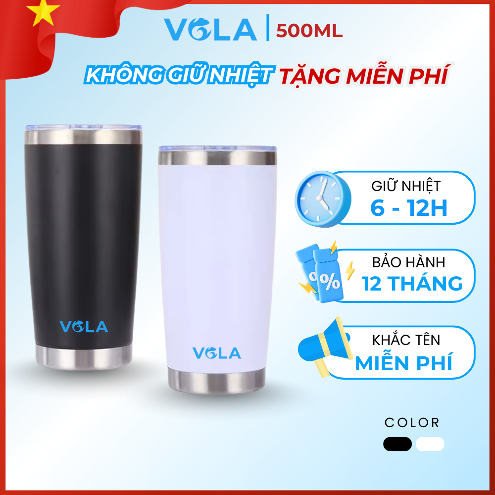 Ly Giữ Nhiệt VOLA 500ml Inox 304 Cao Cấp, Cốc giữ nhiệt mini nhỏ gọn tiện lợi có khắc tên miễn phí