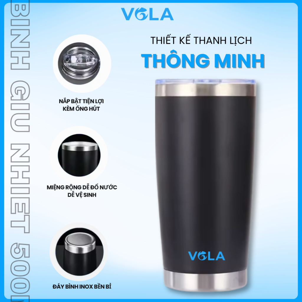Ly Giữ Nhiệt VOLA 500ml Inox 304 Cao Cấp, Cốc giữ nhiệt mini nhỏ gọn tiện lợi có khắc tên miễn phí