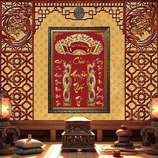 Tranh Gia Tiên Cửu Huyền Thất Tổ 01 tráng gương đóng khung