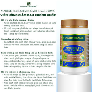 Viên uống Sụn Cá Mập Xanh Wealthy Health 750mg – Hỗ Trợ Giảm Đau Nhức, Thoái Hóa Khớp  – Hộp 100 viên – Chính hãng Úc
