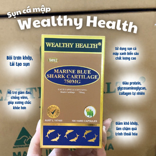 Viên uống Sụn Cá Mập Xanh Wealthy Health 750mg – Hỗ Trợ Giảm Đau Nhức, Thoái Hóa Khớp  – Hộp 100 viên – Chính hãng Úc