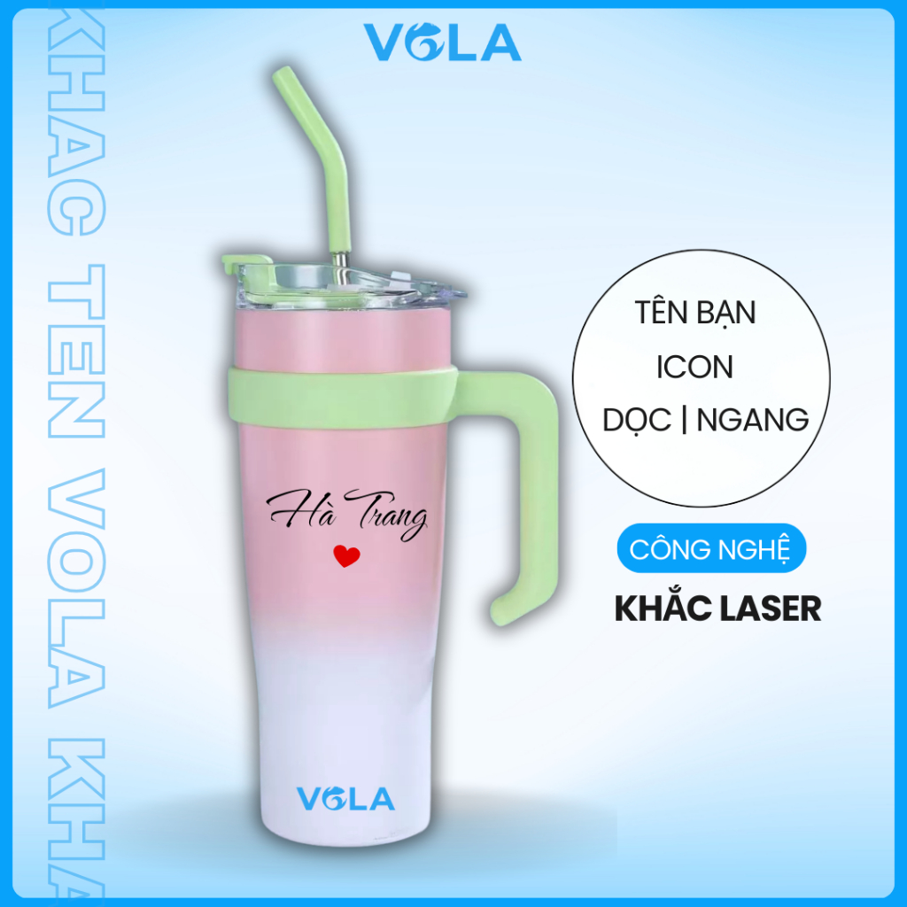 Ly giữ nhiệt VOLA 1200ml inox 304 cao cấp, Cốc giữ nhiệt khắc tên miễn phí có sẵn quai cầm