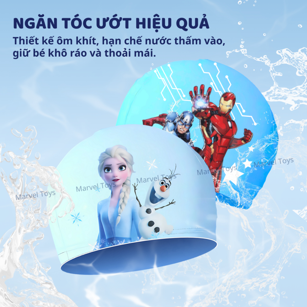 Mũ Bơi Silicon Trẻ Em Disney Frozen/Spider-Man Chính Hãng – An Toàn, Co Giãn, Giữ Tóc Khô
