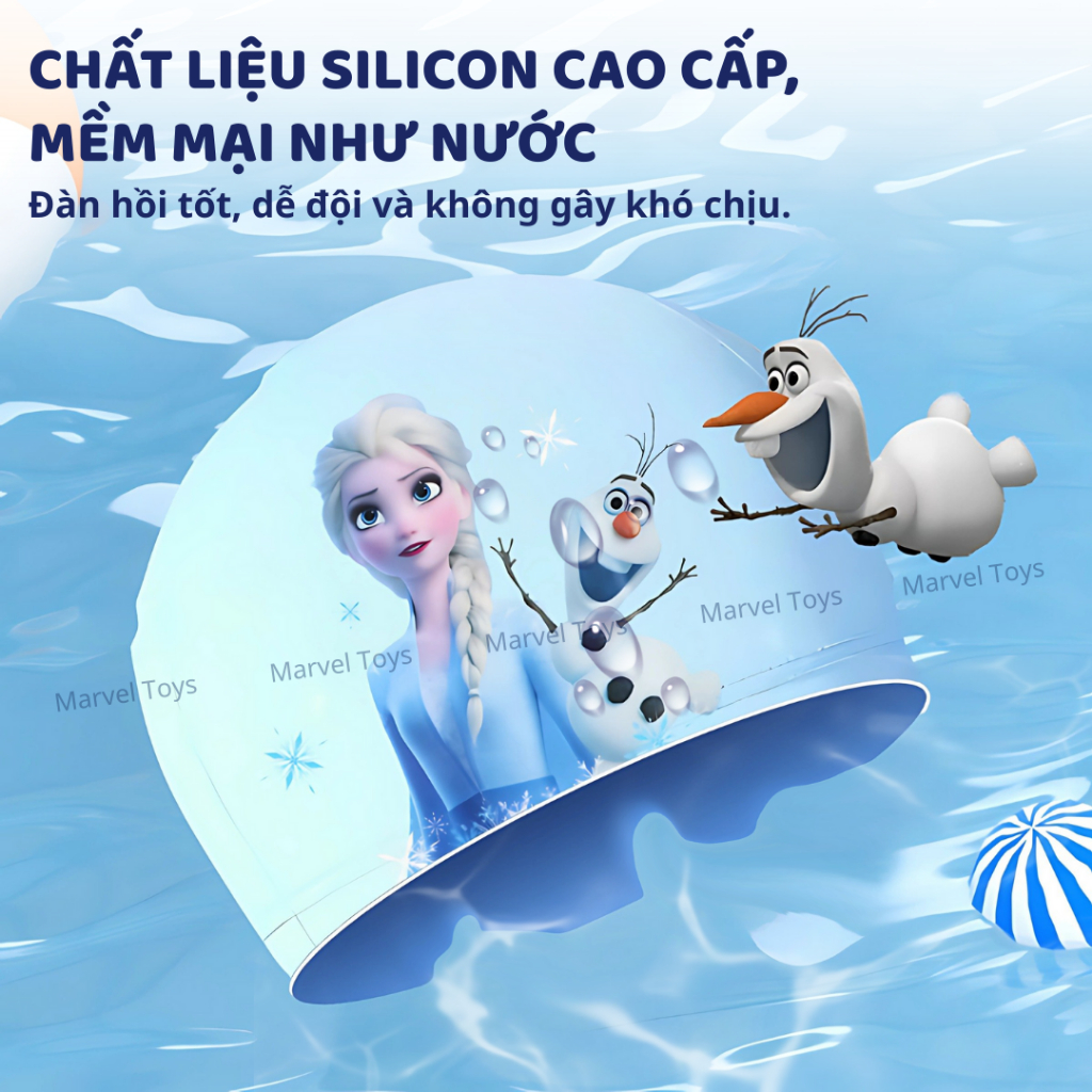 Mũ Bơi Silicon Trẻ Em Disney Frozen/Spider-Man Chính Hãng – An Toàn, Co Giãn, Giữ Tóc Khô