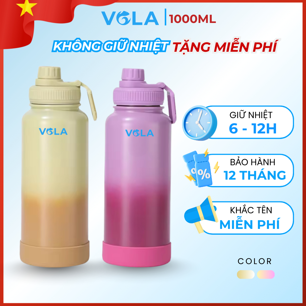 Bình giữ nhiệt VOLA 1000ml inox 304 cao cấp, Bình giữ nhiệt 1 lít có quai xách tiện lợi