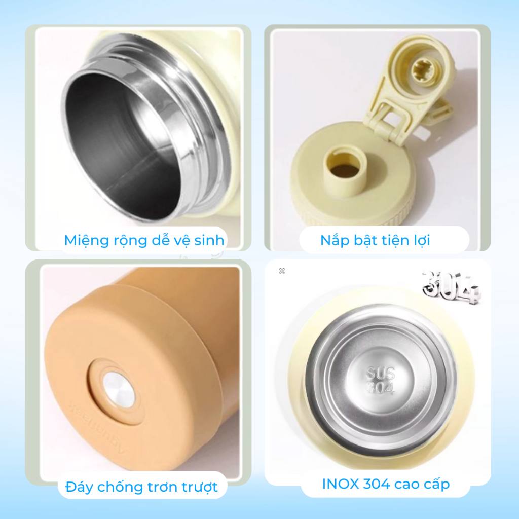 Bình giữ nhiệt VOLA 1000ml inox 304 cao cấp, Bình giữ nhiệt 1 lít có quai xách tiện lợi