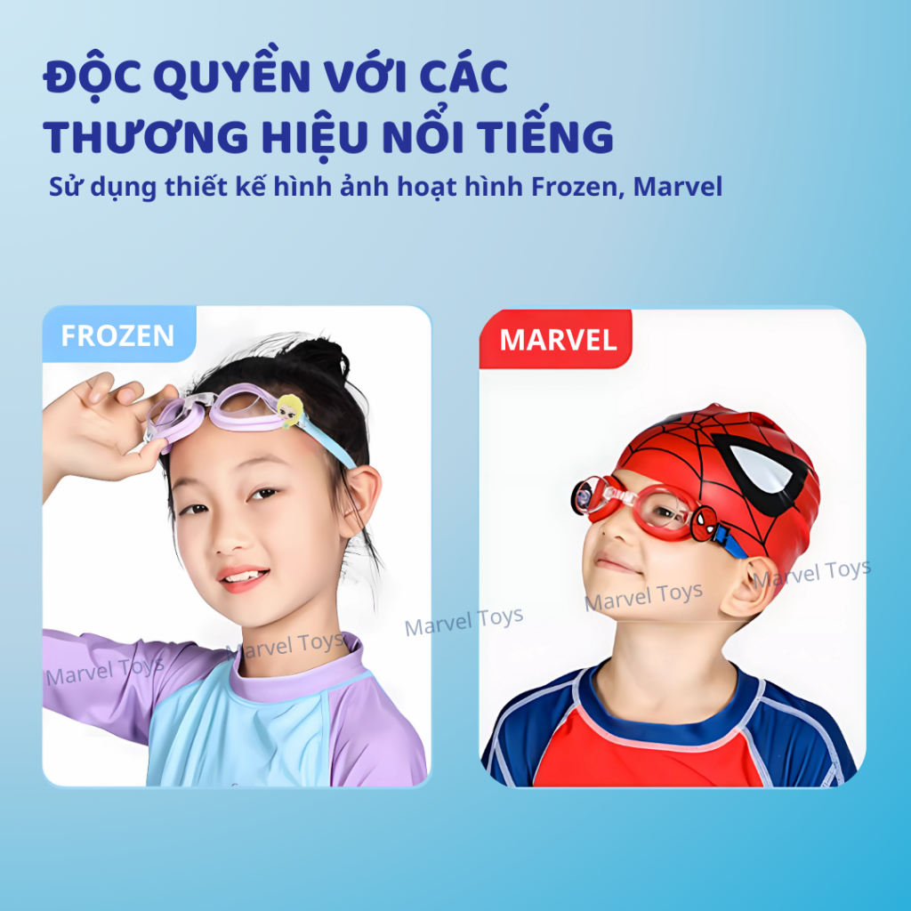 Bộ Kính Và Mũ Bơi Cho Bé Disney Marvel Chính Hãng Spider Man Frozen Batman Trẻ Em