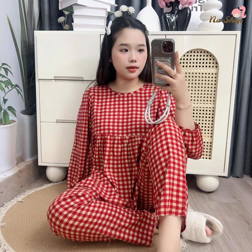 Bộ tole lanh Babydoll Quần 9 tất Tay dài Chất liệu mềm liệu mát mịn Dễ mặc Dễ thương (40-65kg) NaShop