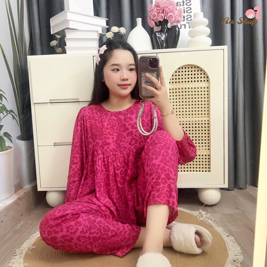 Bộ tole lanh Babydoll Quần 9 tất Tay dài Chất liệu mềm liệu mát mịn Dễ mặc Dễ thương (40-65kg) NaShop