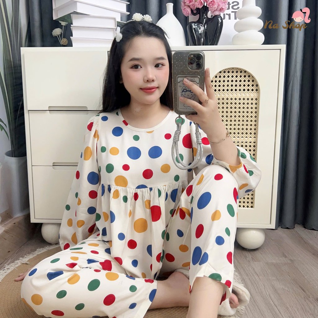 Bộ tole lanh Babydoll Quần 9 tất Tay dài Chất liệu mềm liệu mát mịn Dễ mặc Dễ thương (40-65kg) NaShop