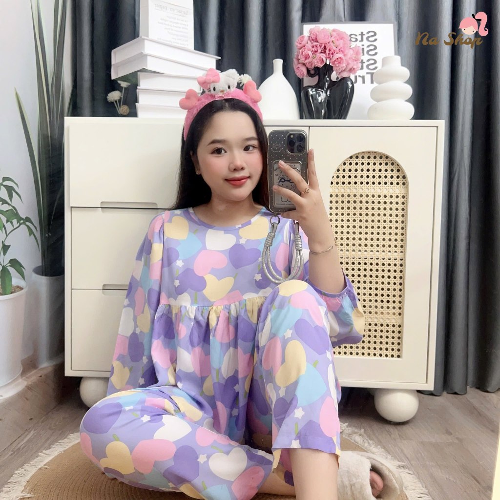 Bộ tole lanh Babydoll Quần 9 tất Tay dài Chất liệu mềm liệu mát mịn Dễ mặc Dễ thương (40-65kg) NaShop