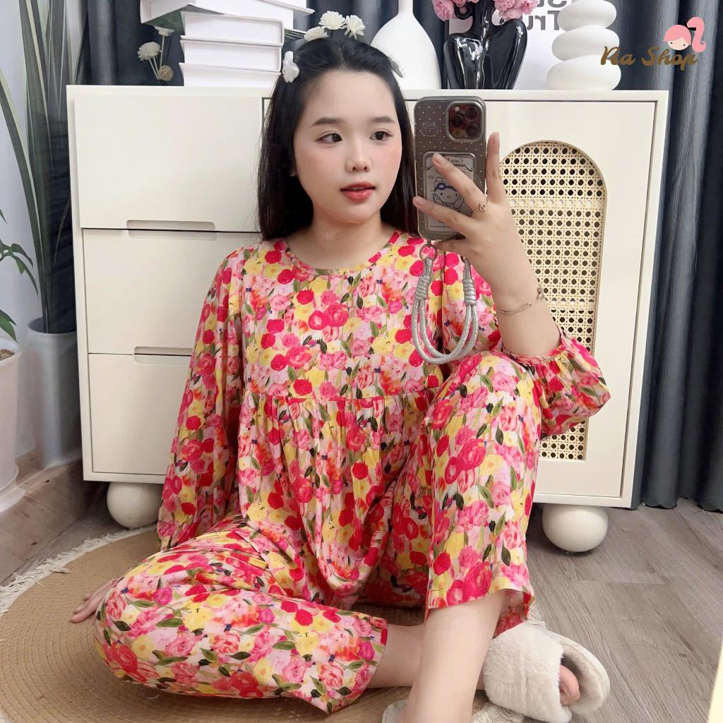 Bộ tole lanh Babydoll Quần 9 tất Tay dài Chất liệu mềm liệu mát mịn Dễ mặc Dễ thương (40-65kg) NaShop