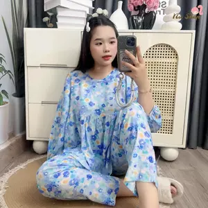 Bộ tole lanh Babydoll Quần 9 tất Tay dài Chất liệu mềm liệu mát mịn Dễ mặc Dễ thương (40-65kg) NaShop