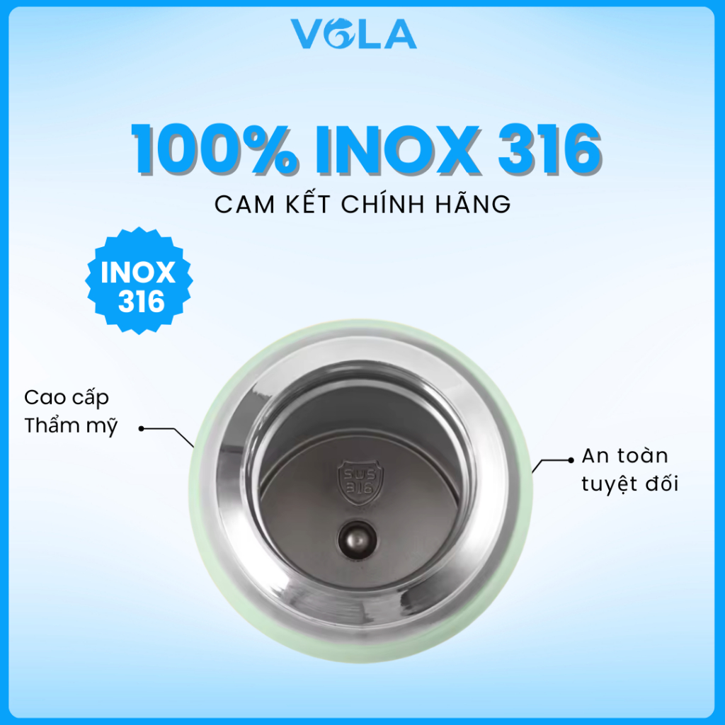 Ly giữ nhiệt inox 316 VOLA 600ml cao cấp, Bình giữ nhiệt khắc tên miễn phí có lọc trà