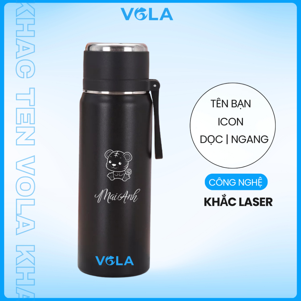 Ly giữ nhiệt inox 316 VOLA 600ml cao cấp, Bình giữ nhiệt khắc tên miễn phí có lọc trà