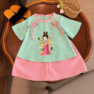 Bộ Bà Ba Bé Gái In Hình Mặc Trung Thu Chất Gấm Lụa Cao Cấp, Sét Bộ Mỹ Nhân Cho Mẹ và Bé Mặc Nhà Đi Chơi BB04 - BEEKIDS