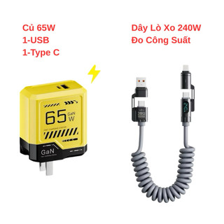 Bộ Sạc kèm Dây 65W Dây Lò Xo 4IN1 240W Đo Công Suất Sạc mọi Dòng Máy Bảo Hành 12 Tháng