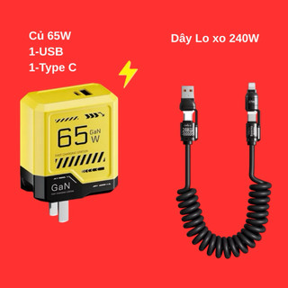 Bộ Sạc kèm Dây 65W Dây Lò Xo 4IN1 240W Đo Công Suất Sạc mọi Dòng Máy Bảo Hành 12 Tháng
