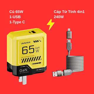 Bộ Sạc kèm Dây 65W Dây Lò Xo 4IN1 240W Đo Công Suất Sạc mọi Dòng Máy Bảo Hành 12 Tháng