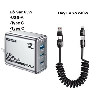 Bộ Sạc kèm Dây 65W Dây Lò Xo 4IN1 240W Đo Công Suất Sạc mọi Dòng Máy Bảo Hành 12 Tháng