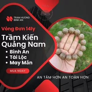 Vòng trầm hương An Bình 14ly trầm kiến Quảng Nam thơm đẹp cho cổ tay nam thu hút tài lộc