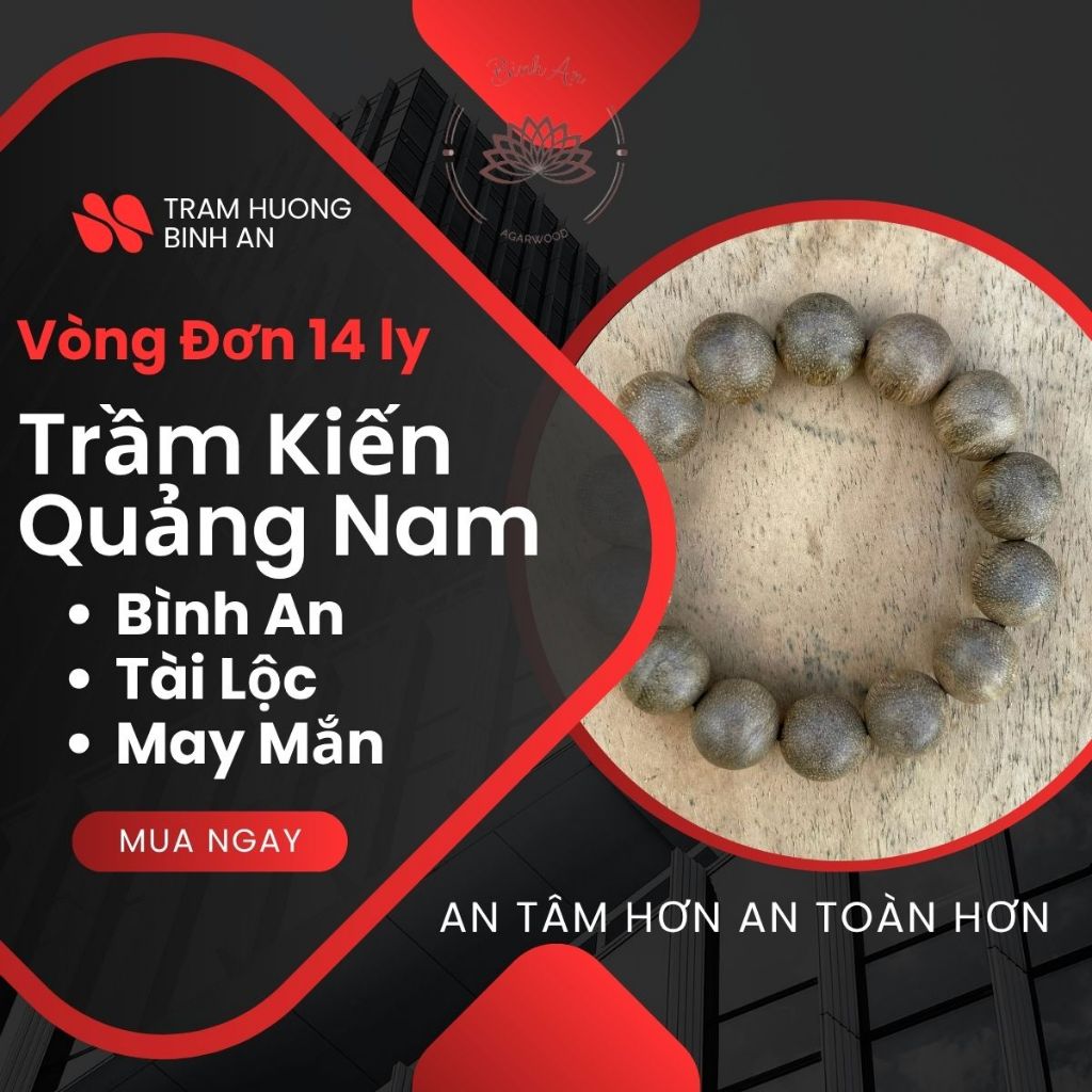 [Tuổi Trung Niên]Trầm hương tốc kiến-vòng tay nam nữ cỡ hạt 14 ly loại cao cấp (loại 1) Tiên Phước Quảng nam.