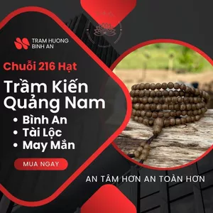 Vòng tay trầm tốc kiến Tiên Phước Quảng Nam 216 hạt 4 ly cao cấp,nam nữ,bình an tài lộc.