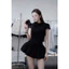 Set Áo Cộc Tay Cổ Sen Dáng Croptop Mix Chân Váy Xoè Nơ Điệu Đà 2 Màu (cvay có lót)