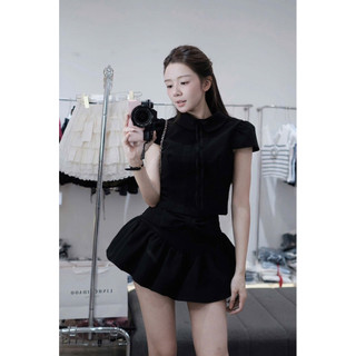 [S2.4146] Set Áo Cộc Tay Cổ Sen Dáng Croptop Mix Chân Váy Xoè Nơ Điệu Đà 2 Màu (cvay có lót)
