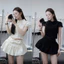 Set Áo Cộc Tay Cổ Sen Dáng Croptop Mix Chân Váy Xoè Nơ Điệu Đà 2 Màu (cvay có lót)