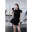 Set Áo Cộc Tay Cổ Sen Dáng Croptop Mix Chân Váy Xoè Nơ Điệu Đà 2 Màu (cvay có lót)