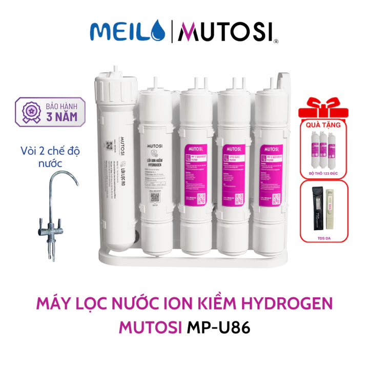 Máy Lọc Nước Để Gầm Ion Kiềm Hydrogen Mutosi MP-U86 Có 11 Cấp Lọc, 2 Chế Độ Nước, Thiết Kế Nhỏ Gọn