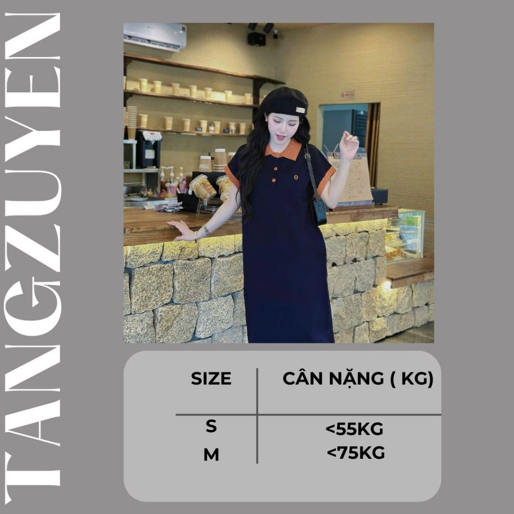 Đầm thun có cổ cộc tay bigsize bầu chubby basic đơn giản mặc nhà chơi Váy polo dáng dài suông form rộng phối viền T1348G