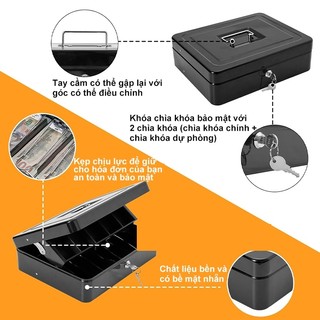 Hộp thu ngân Hộp đựng đầu an toàn bằng kim loại màu đen, Kẹp thu ngân ngăn kéo di động Mở khóa mật khẩu Hộp gửi an toàn