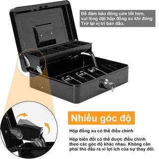Hộp thu ngân Hộp đựng đầu an toàn bằng kim loại màu đen, Kẹp thu ngân ngăn kéo di động Mở khóa mật khẩu Hộp gửi an toàn