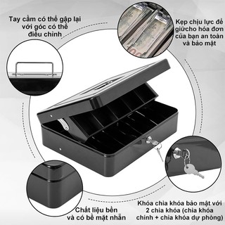Hộp thu ngân Hộp đựng đầu an toàn bằng kim loại màu đen, Kẹp thu ngân ngăn kéo di động Mở khóa mật khẩu Hộp gửi an toàn