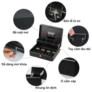 Hộp thu ngân Hộp đựng đầu an toàn bằng kim loại màu đen, Kẹp thu ngân ngăn kéo di động Mở khóa mật khẩu Hộp gửi an toàn