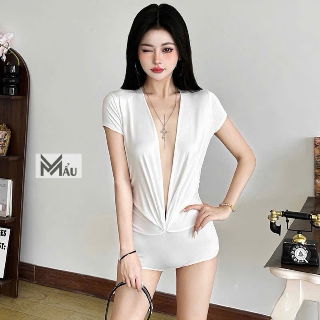 Áo body suits rúm ngực cổ v mix đồ siu hách dáng