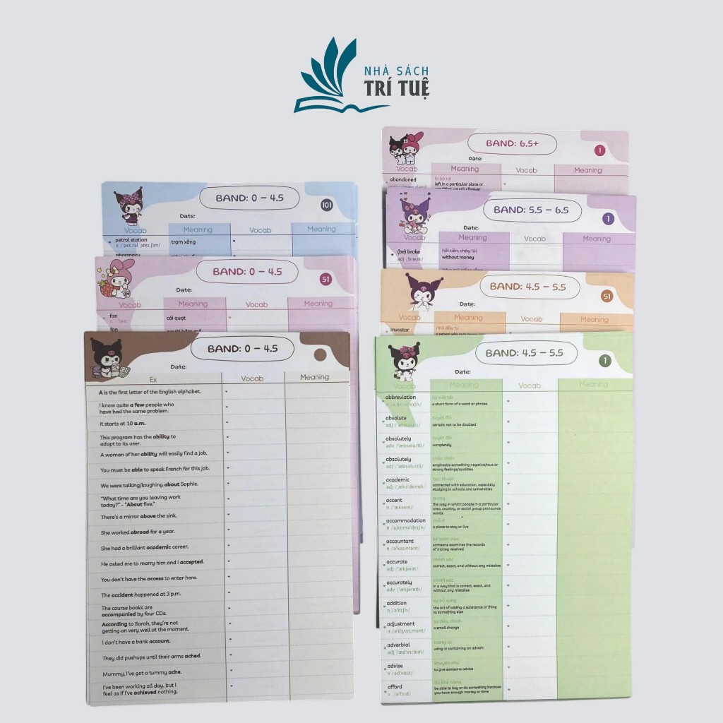 Set TAKENOTE 6000 từ vựng Tiếng Anh IELTS theo band 0-4.5, 4.5-5.5, 5.5-6.5, 6.5+, dạng takenote dễ học dễ nhớ (7 bộ)