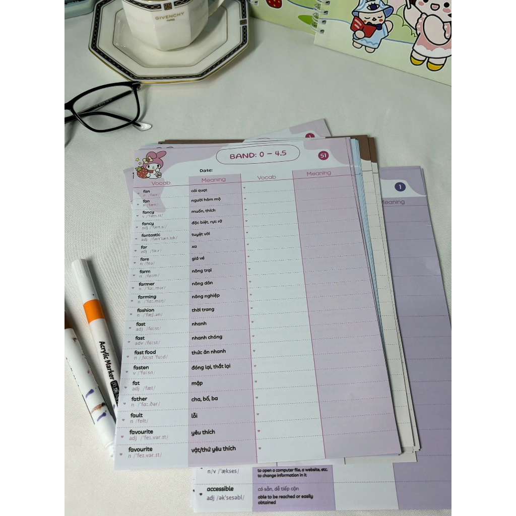 Set TAKENOTE 6000 từ vựng Tiếng Anh IELTS theo band 0-4.5, 4.5-5.5, 5.5-6.5, 6.5+, dạng takenote dễ học dễ nhớ (7 bộ)