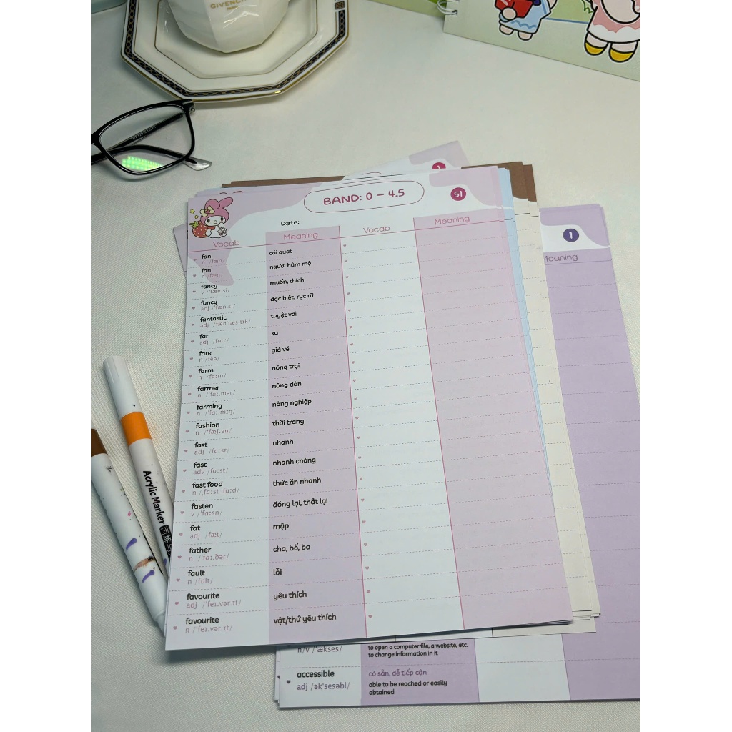Set TAKENOTE 6000 từ vựng Tiếng Anh IELTS theo band 0-4.5, 4.5-5.5, 5.5-6.5, 6.5+, dạng takenote dễ học dễ nhớ (7 bộ)
