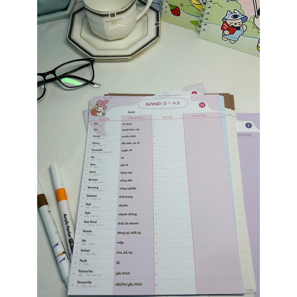Set TAKENOTE 6000 từ vựng Tiếng Anh IELTS theo band 0-4.5, 4.5-5.5, 5.5-6.5, 6.5+, dạng takenote dễ học dễ nhớ (7 bộ)