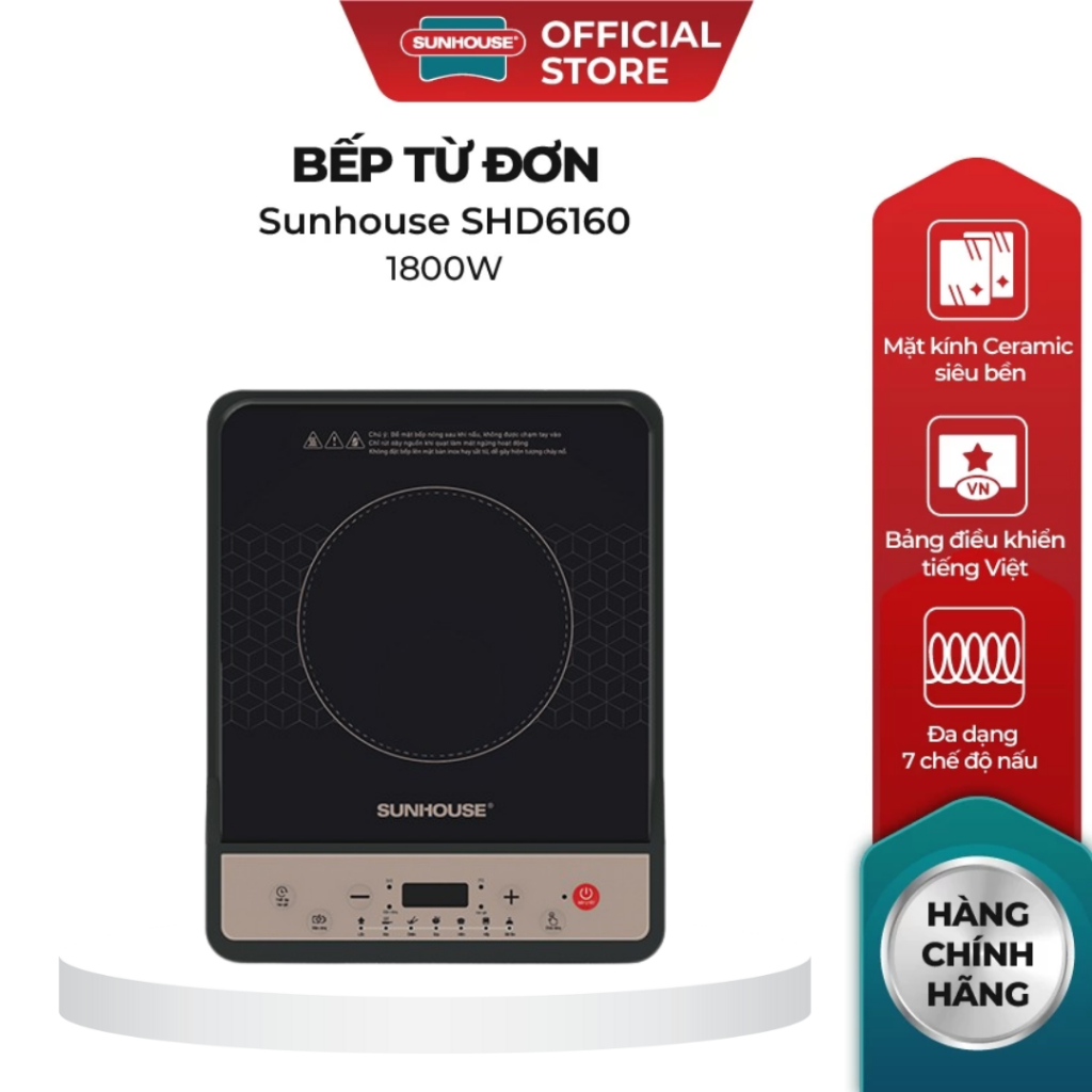 Bếp Điện Từ Đơn SUNHOUSE SHD6160 - 1800W, Nấu Nhanh, Tiết Kiệm Năng Lượng, Bảo Hành 12 Tháng