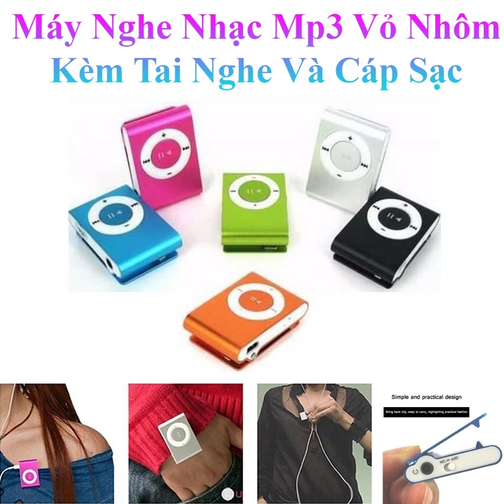 Máy Nghe Nhạc Mp3 Vỏ Nhôm Cao Cấp Kèm Tai Nghe Và Cáp Sạc